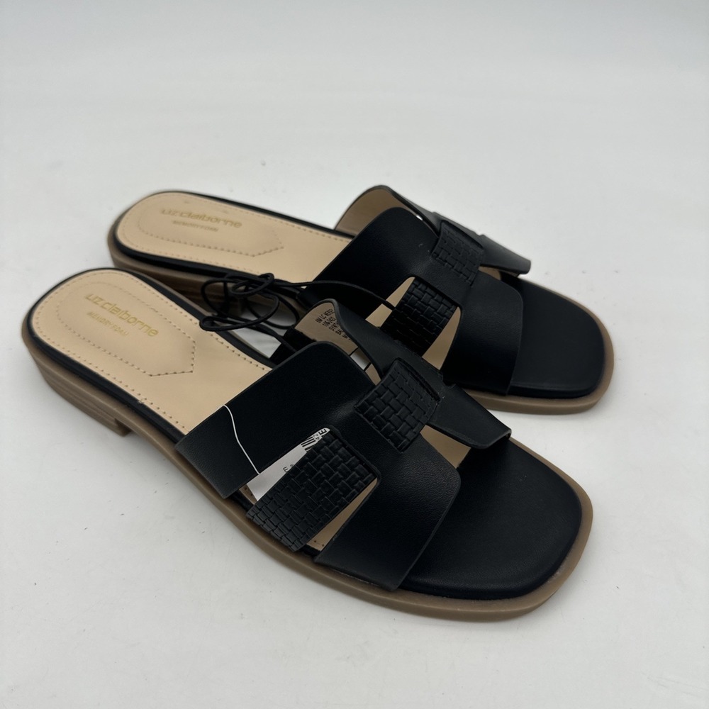 Liz Claiborne Mersey BLACK Faux Leather Slip On Sandals Size 6M NWT